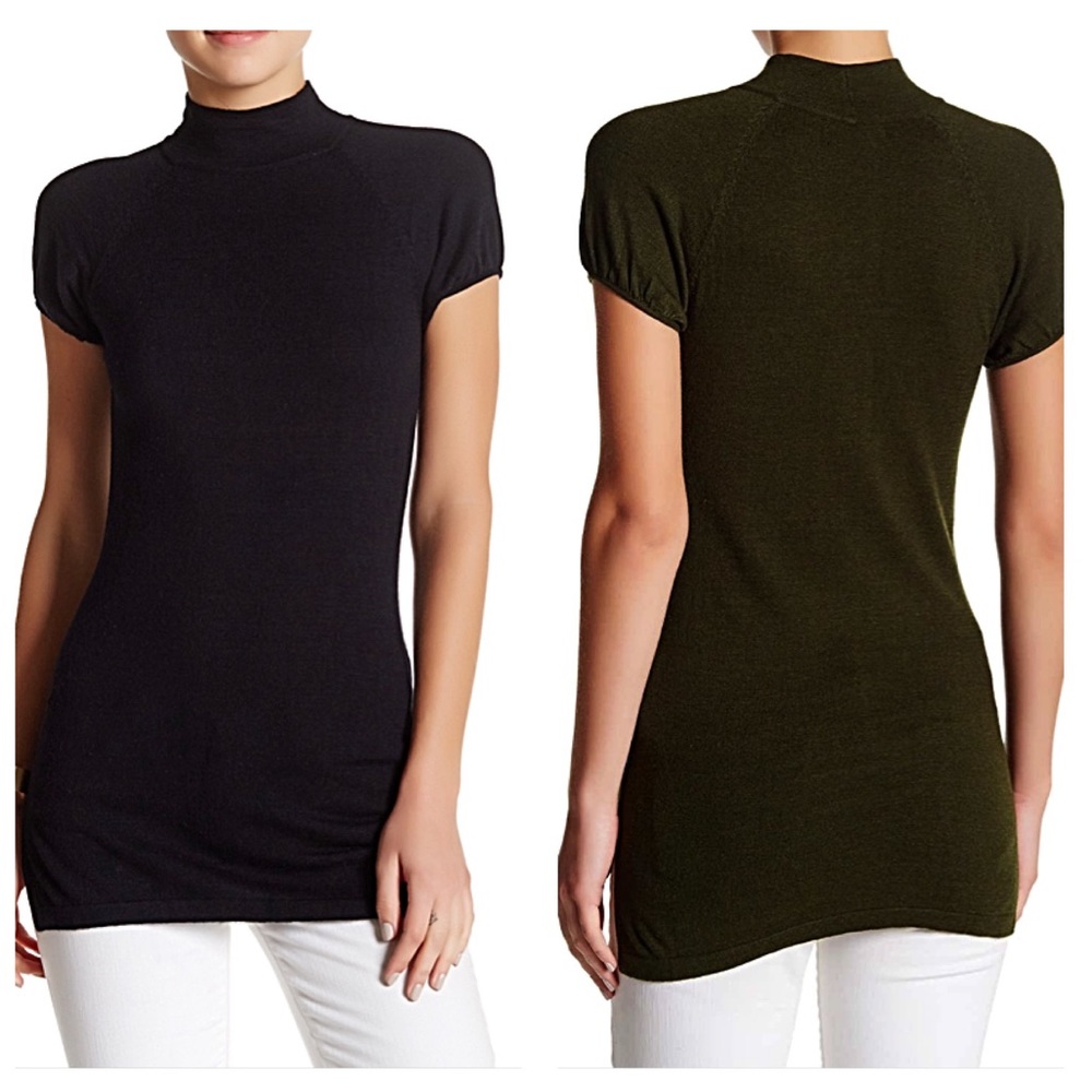 🔥$5 SALE Nordstrom Black Knit Short Sleeve Mock Turtleneck Top XL Olivia Sky